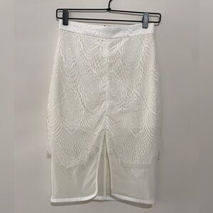Cream Midi Pencil Skirt with Slit for Cocktail Events